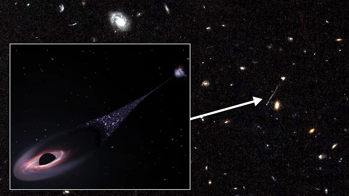 Hubble spots 'runaway' black hole leaving trail of bright stars in its ...