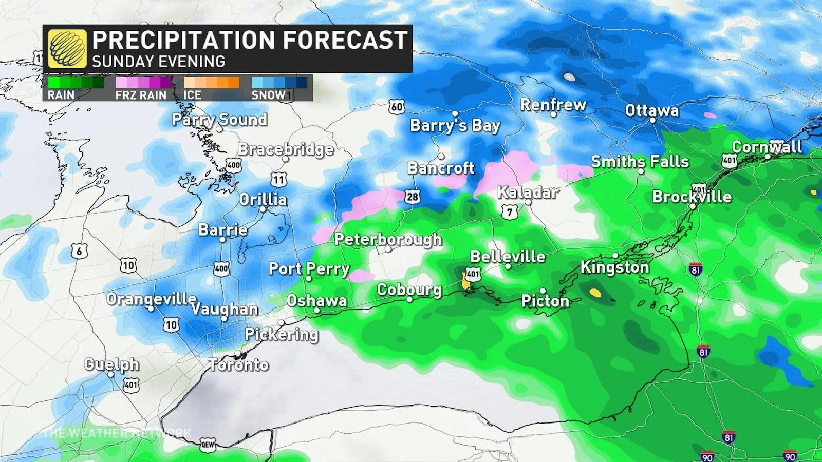 Ontario precip Sunday evening