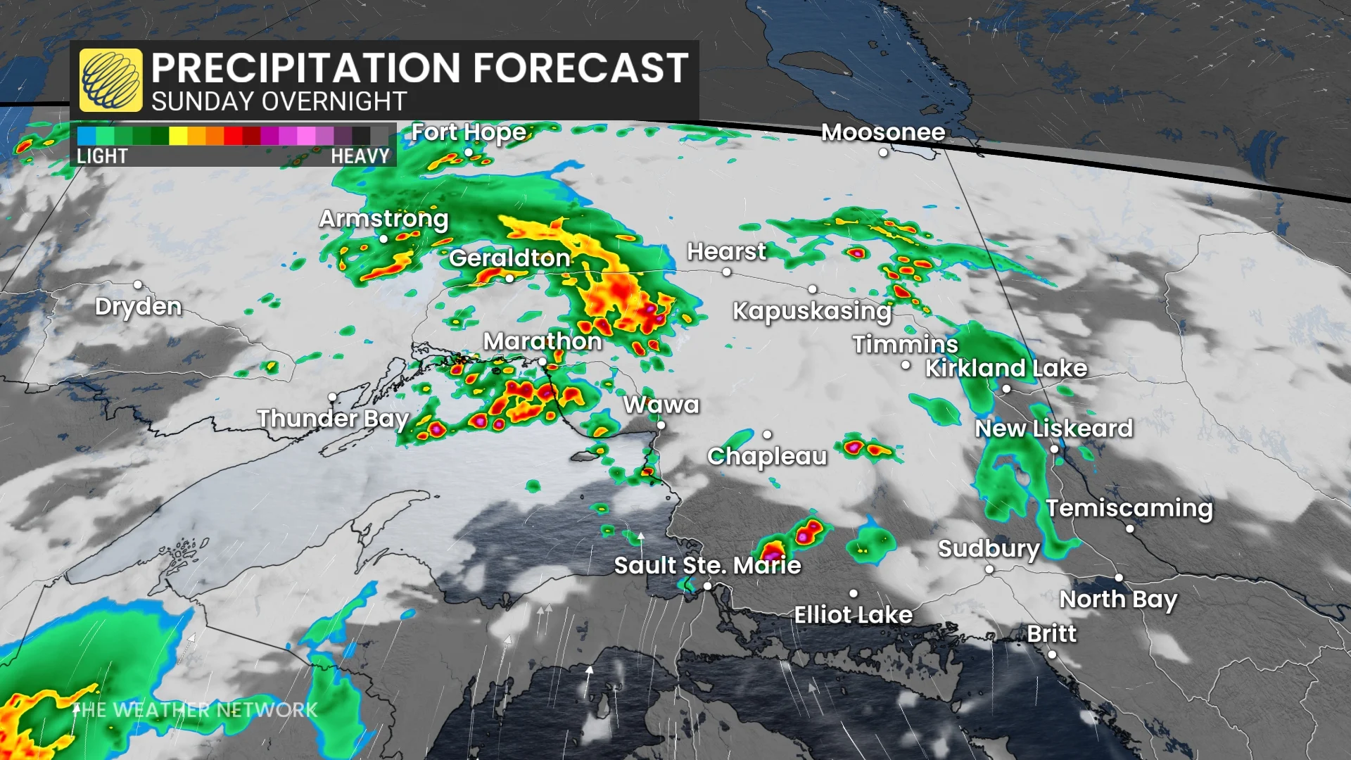 Barron - 0727 Sunday overnight Precipatation forecast northern Ontario
