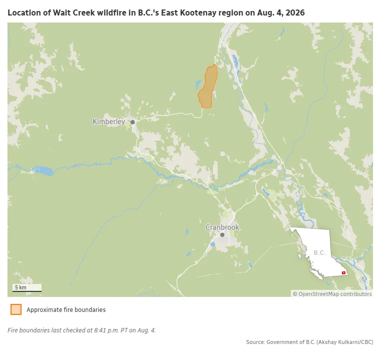 CBC - Location of Wait Creek wildfire