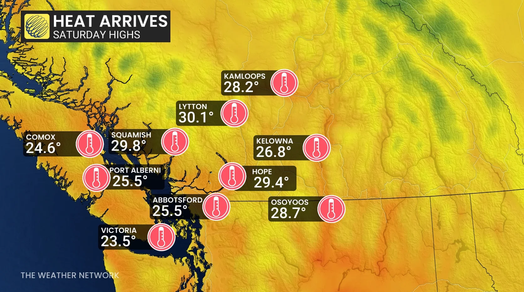B.C. Saturday recorded daytime highs - May 3, 2026