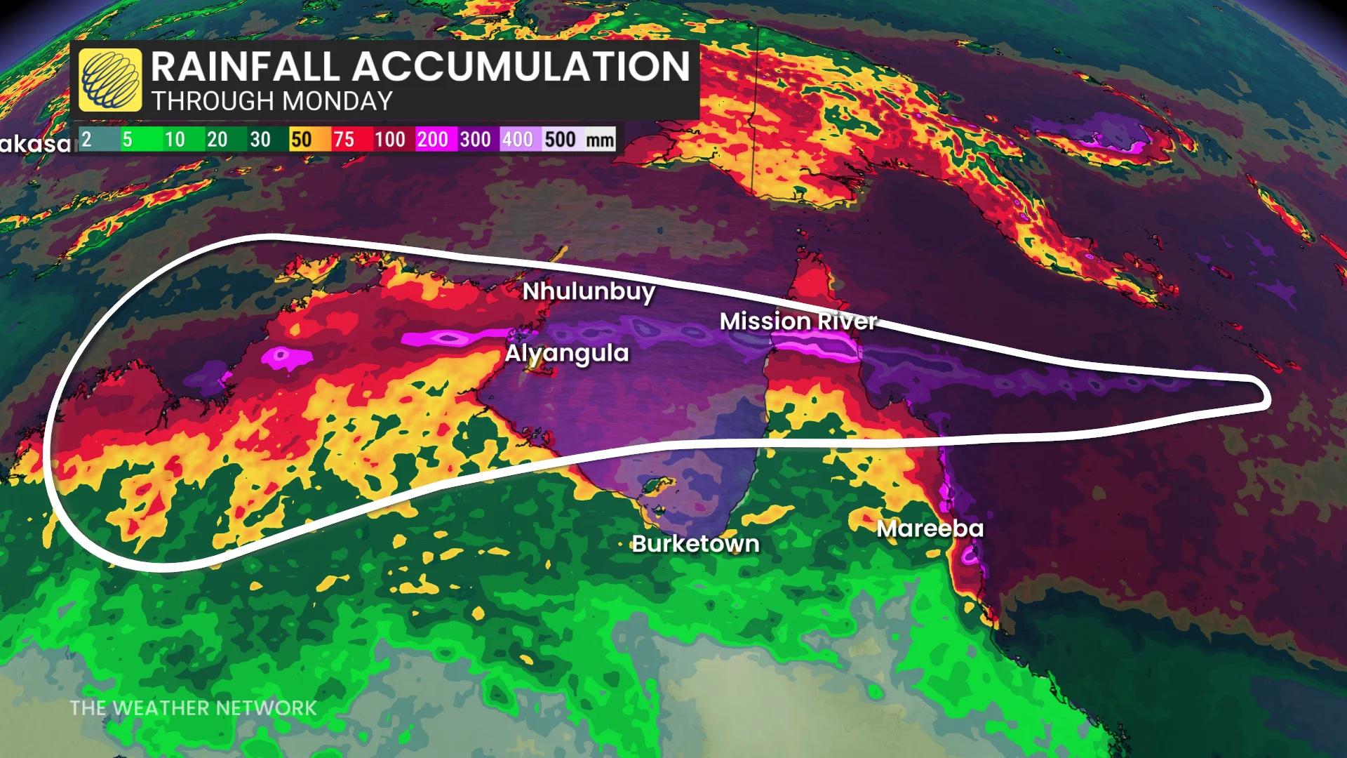 Cyclone Narelle rainfall through Monday
