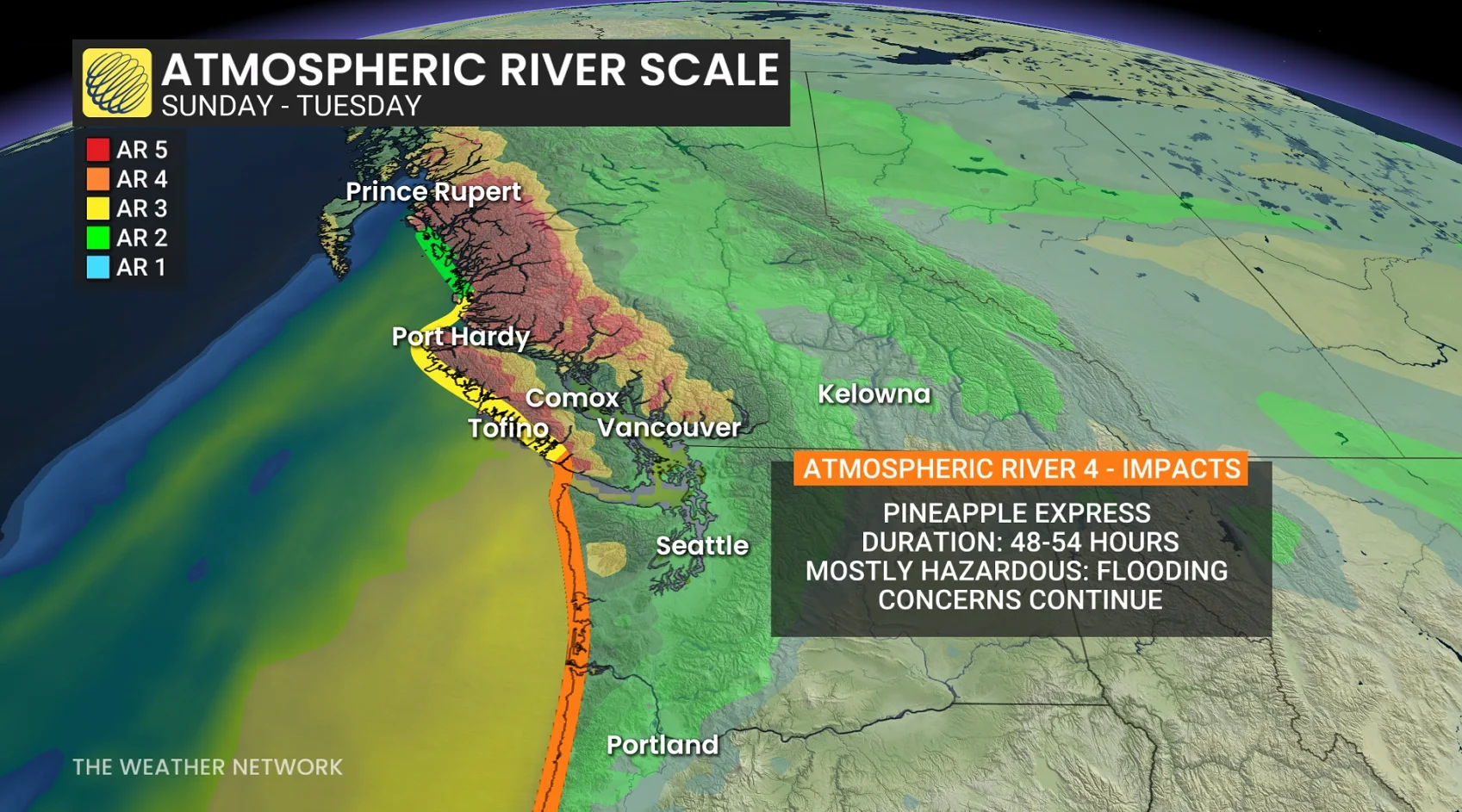 B.C. atmospheric river scale Sunday to Tuesday
