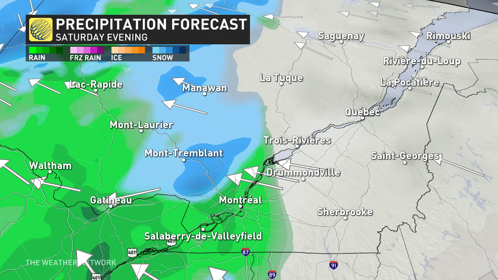 Quebec precip Sat evening