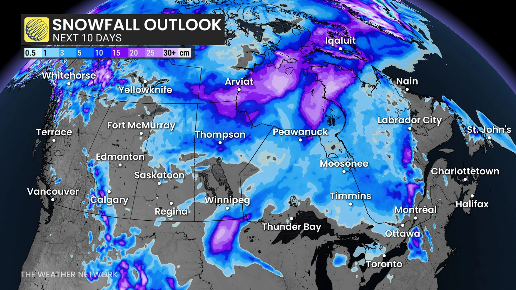 Canada snowfall outlook next 10 days