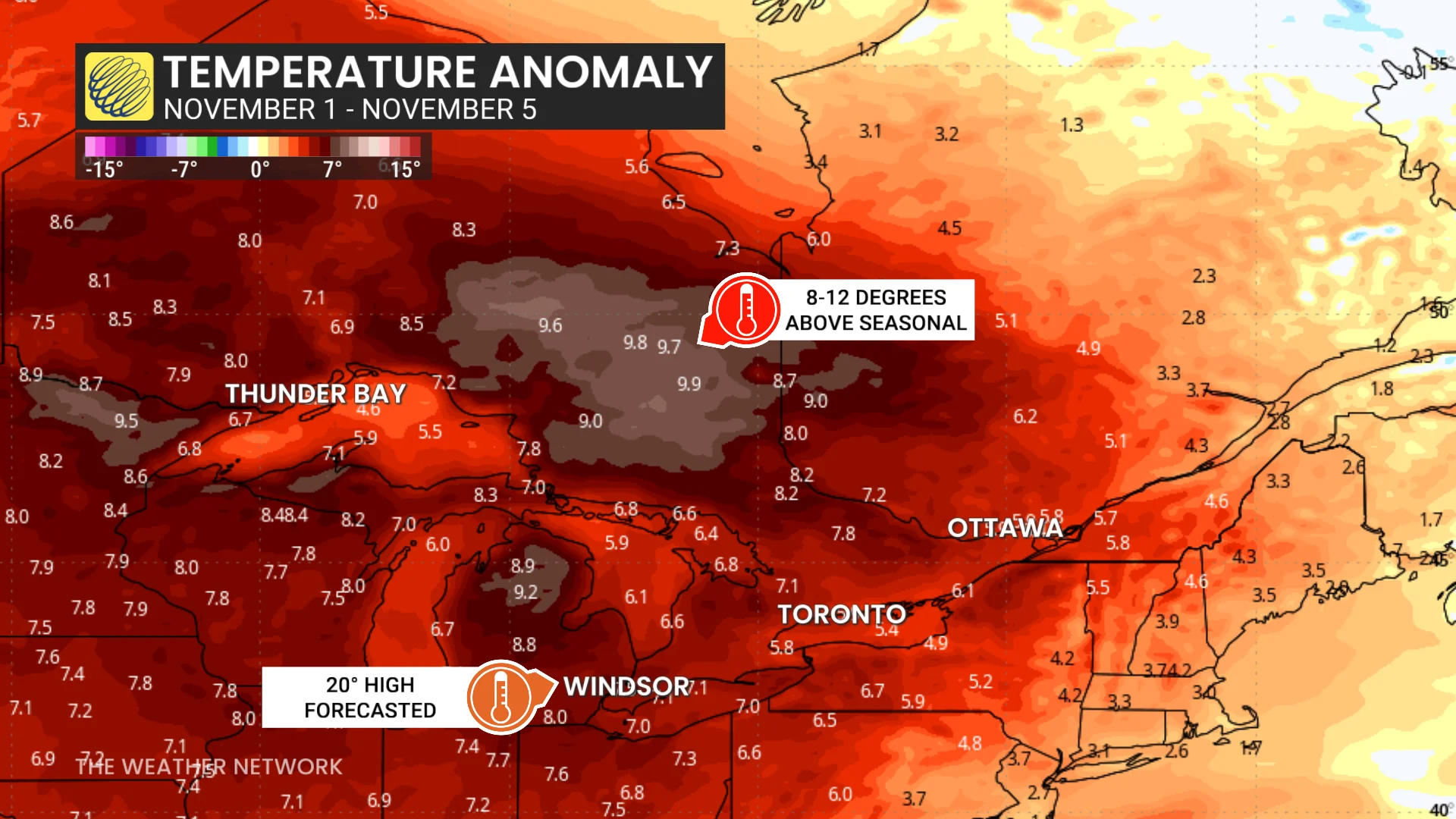 Ontario temperature anomaly early November