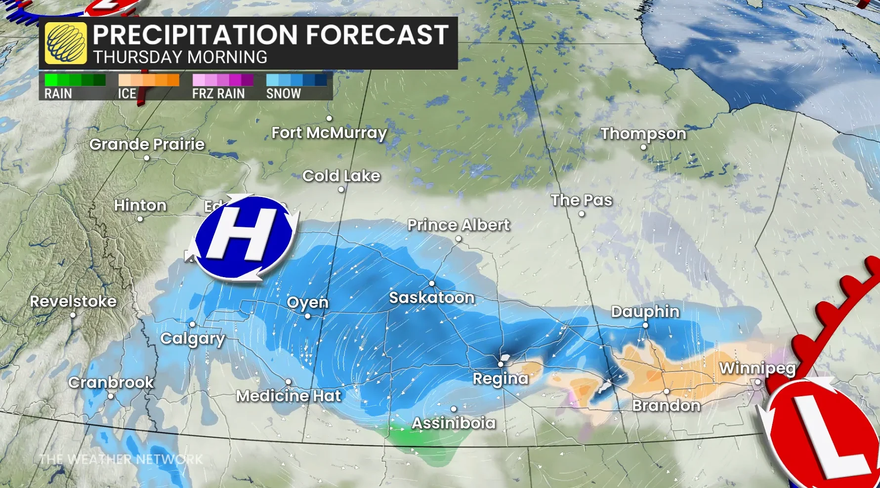 Prairies precipitation timing Thursday morning