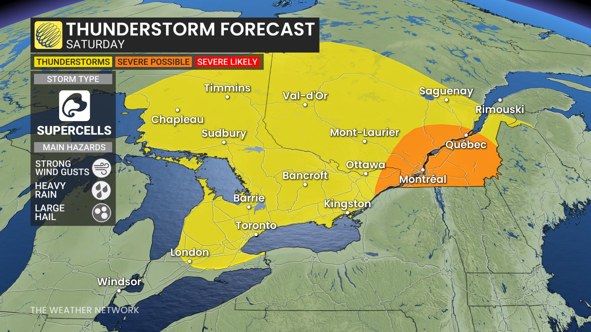 Barron - Saturday Thunderstorm Forecast Quebec-Ontario
