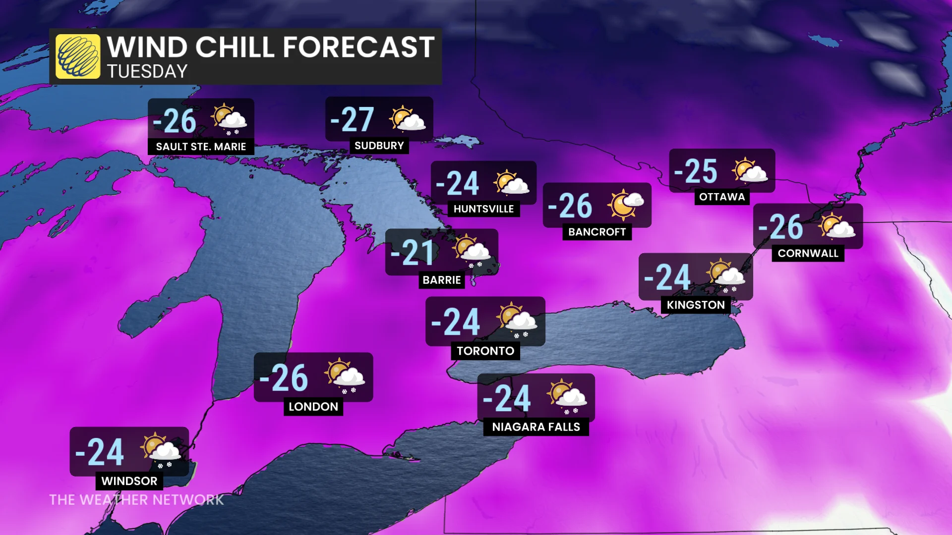 Southern Ontario feels like values Tuesday