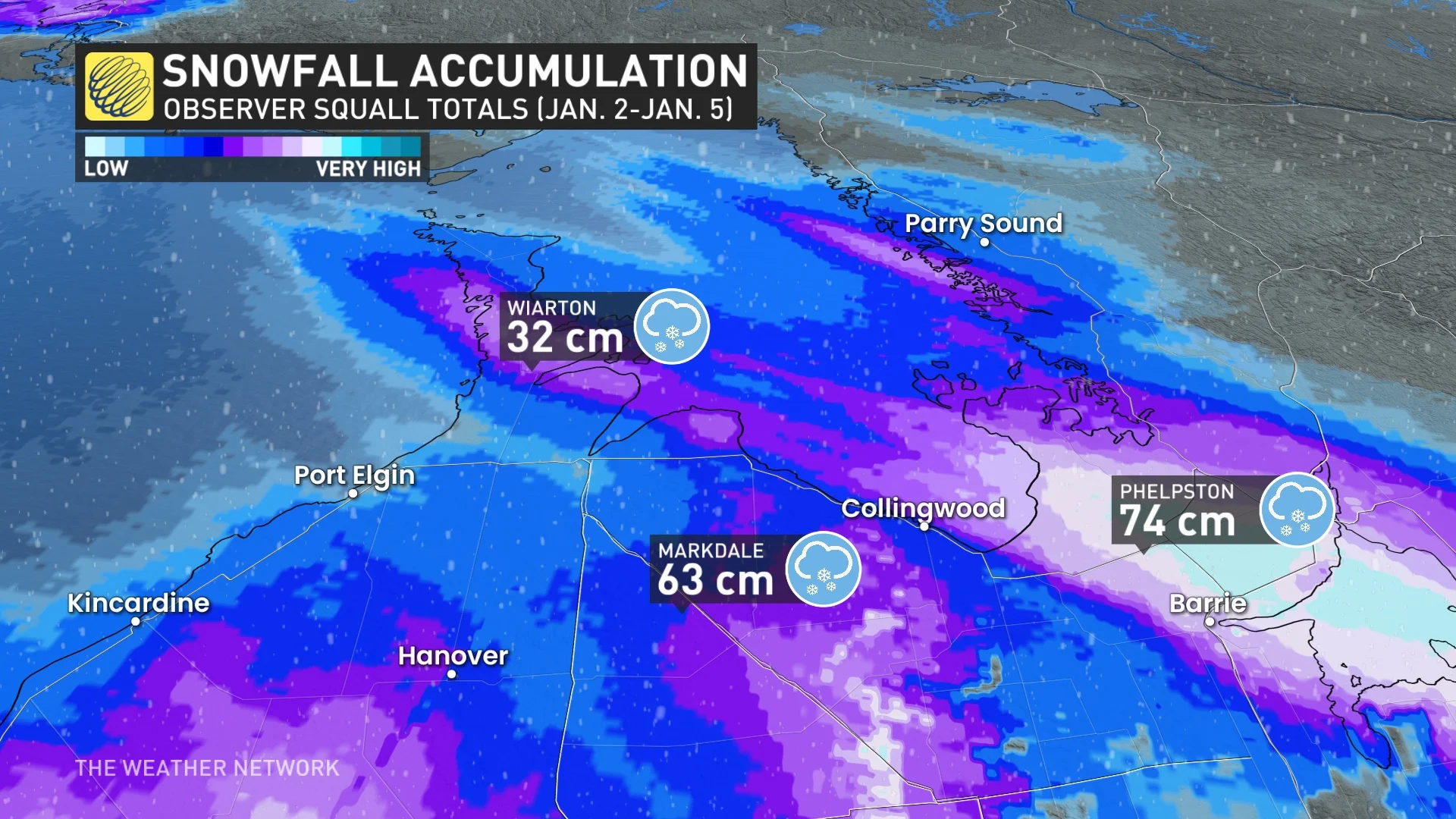 Snowfall observers Ontario snow squall event (Jan. 2-5)