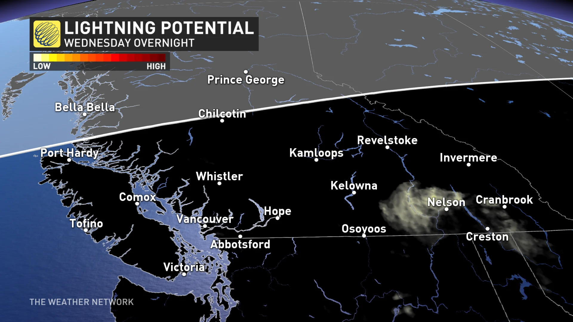 Wednesday overnight B.C. lightning potential