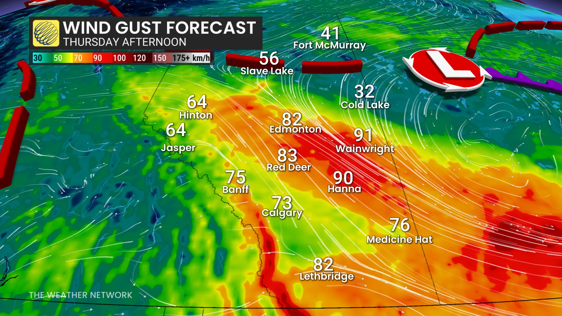 Alberta winds Thursday afternoon