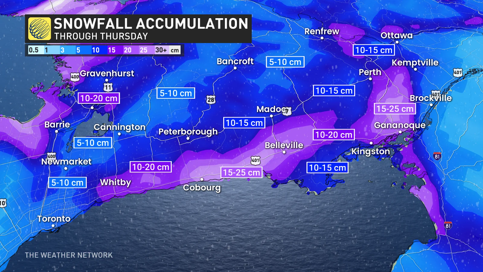 Eastern Ontario forecast snow totals, clipper through Thursday - Dec. 3, 2024