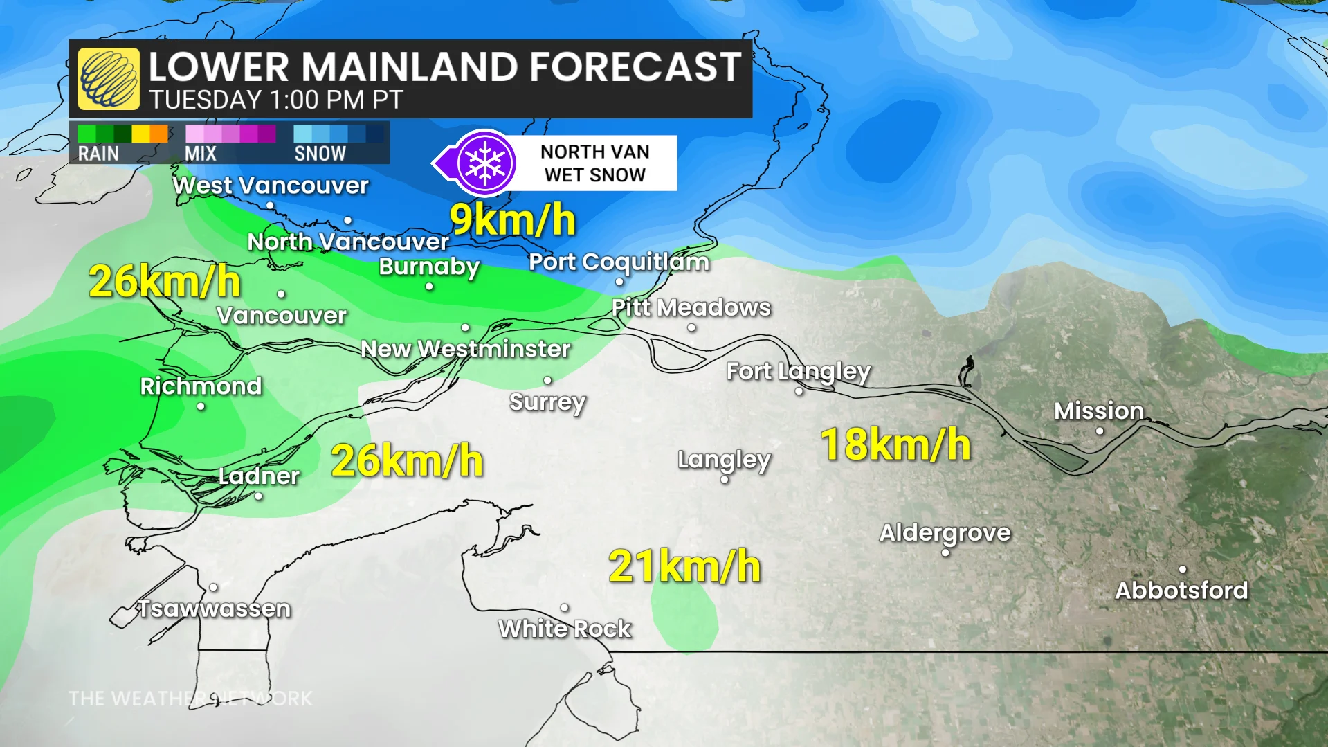 B.C. precipitation timing Tuesday afternoon