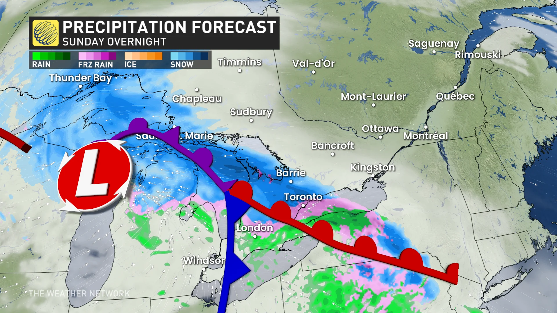 Ontario precipitation forecast Sunday overnight