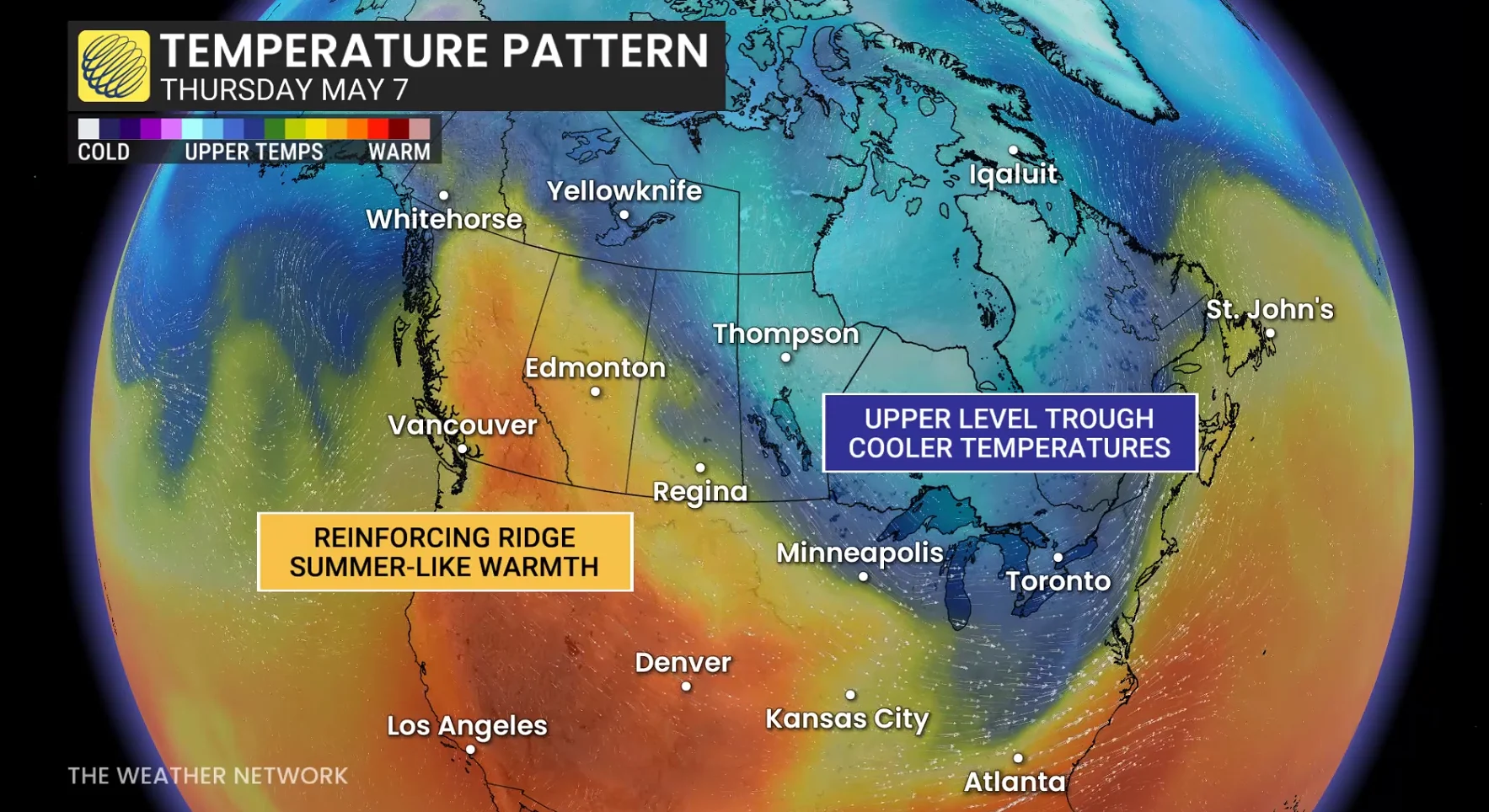 Canada temperature pattern Thursday, May 7