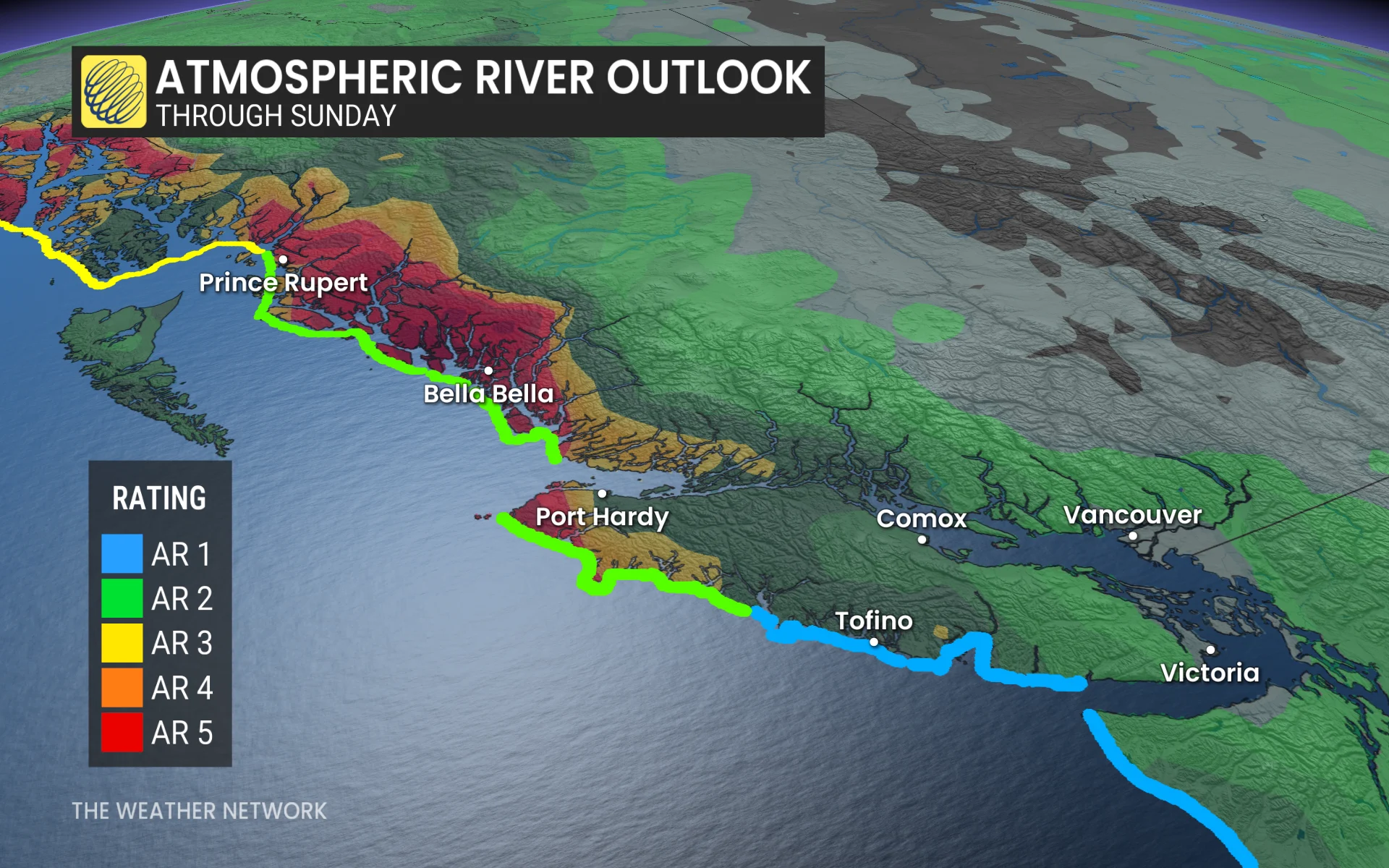 B.C. atmospheric river outlook through Sunday