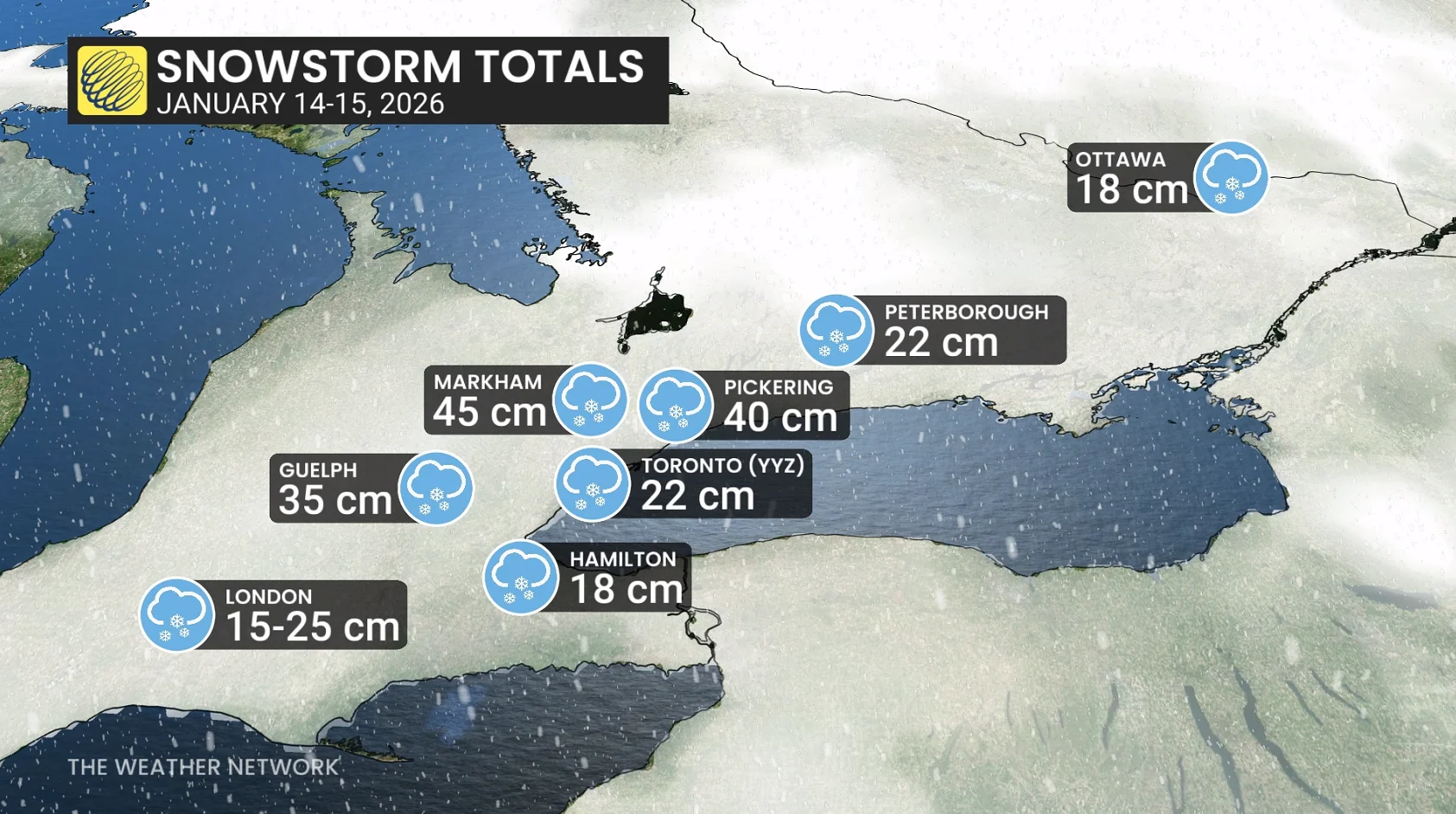 Baron - Snowstorm totals Jan 14-15 Ontario