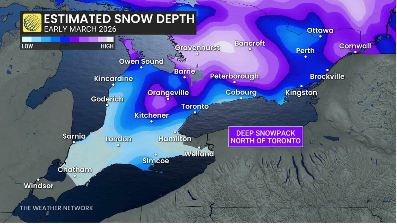 March 2026: Ontario Snow depth