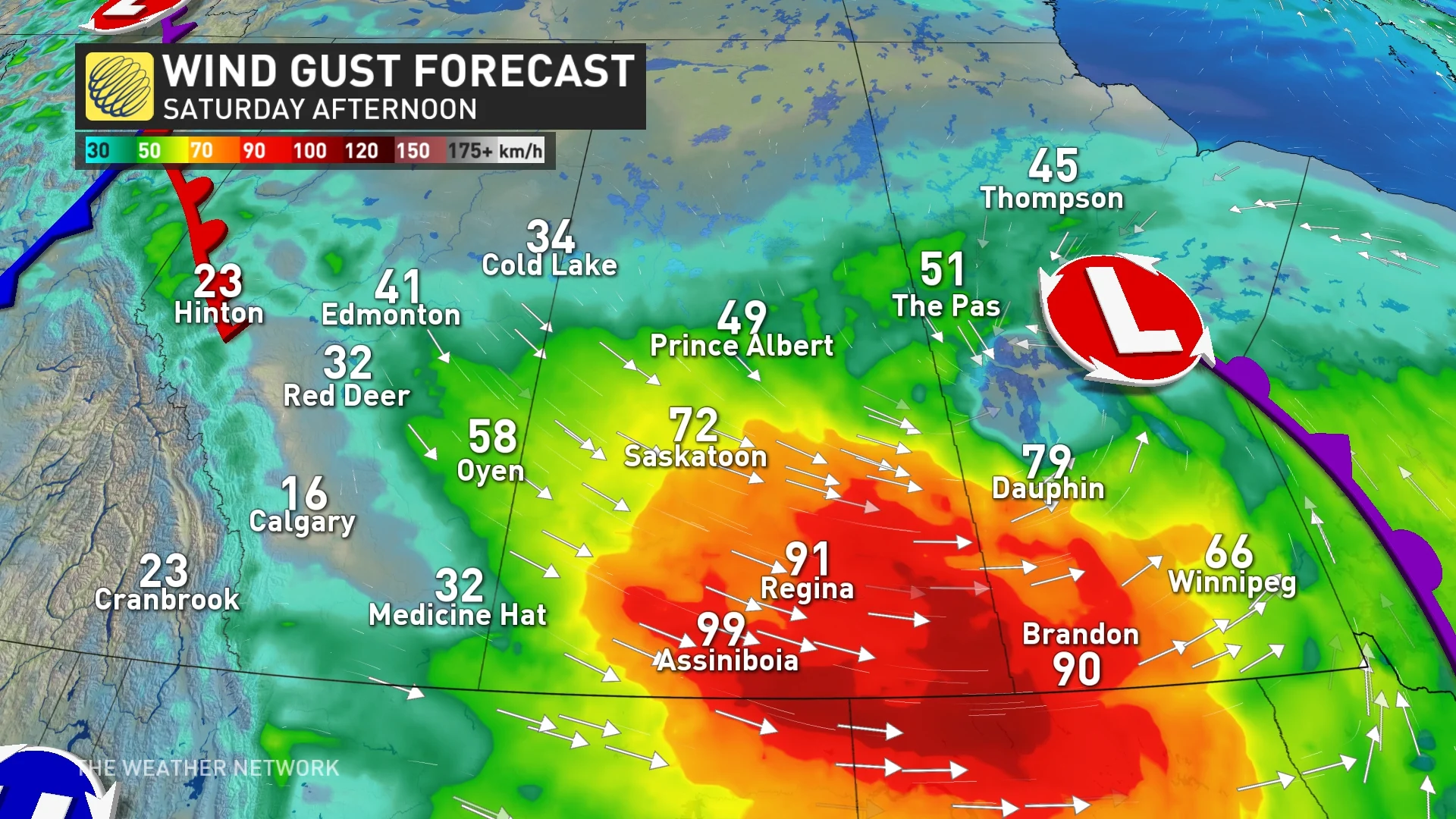 Prairies wind gusts Saturday afternoon