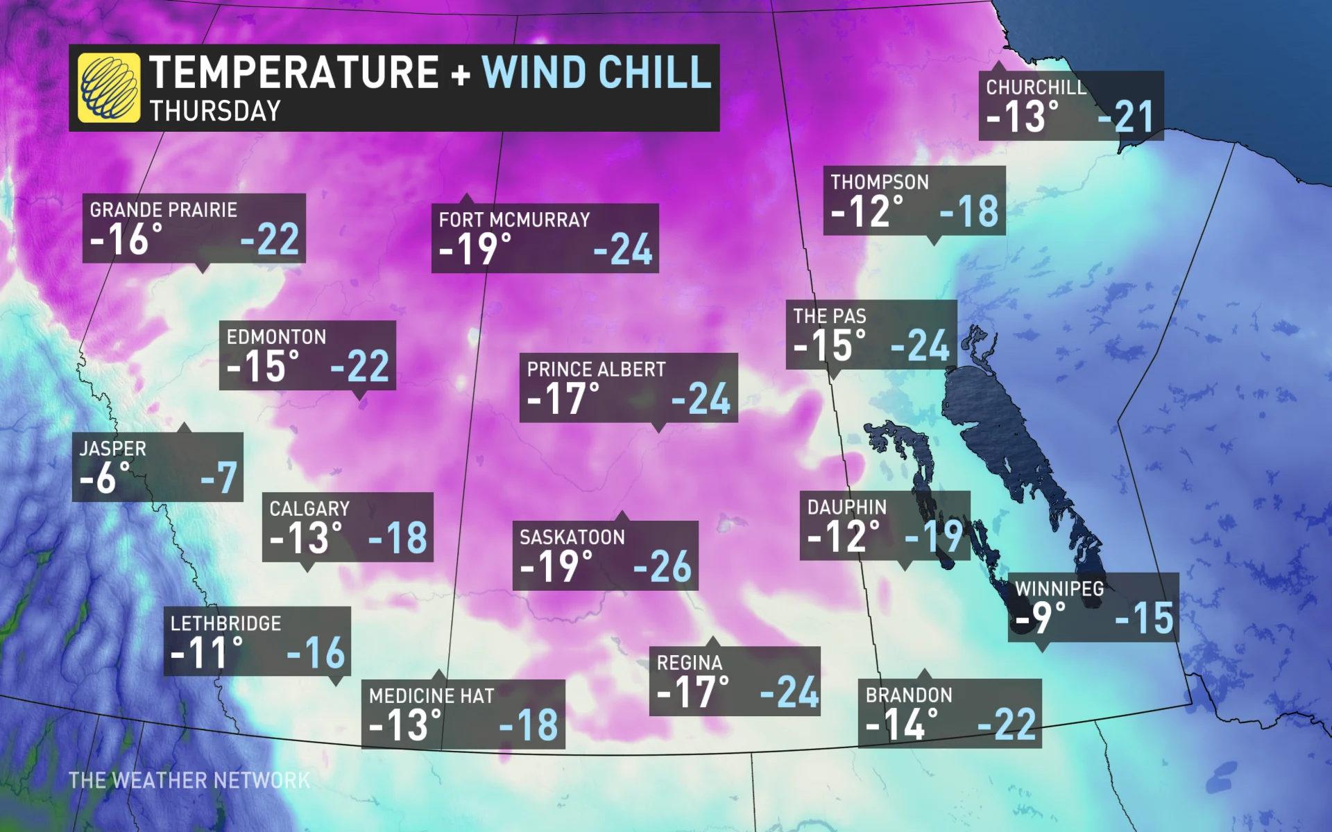 Prairies temperatures Thursday