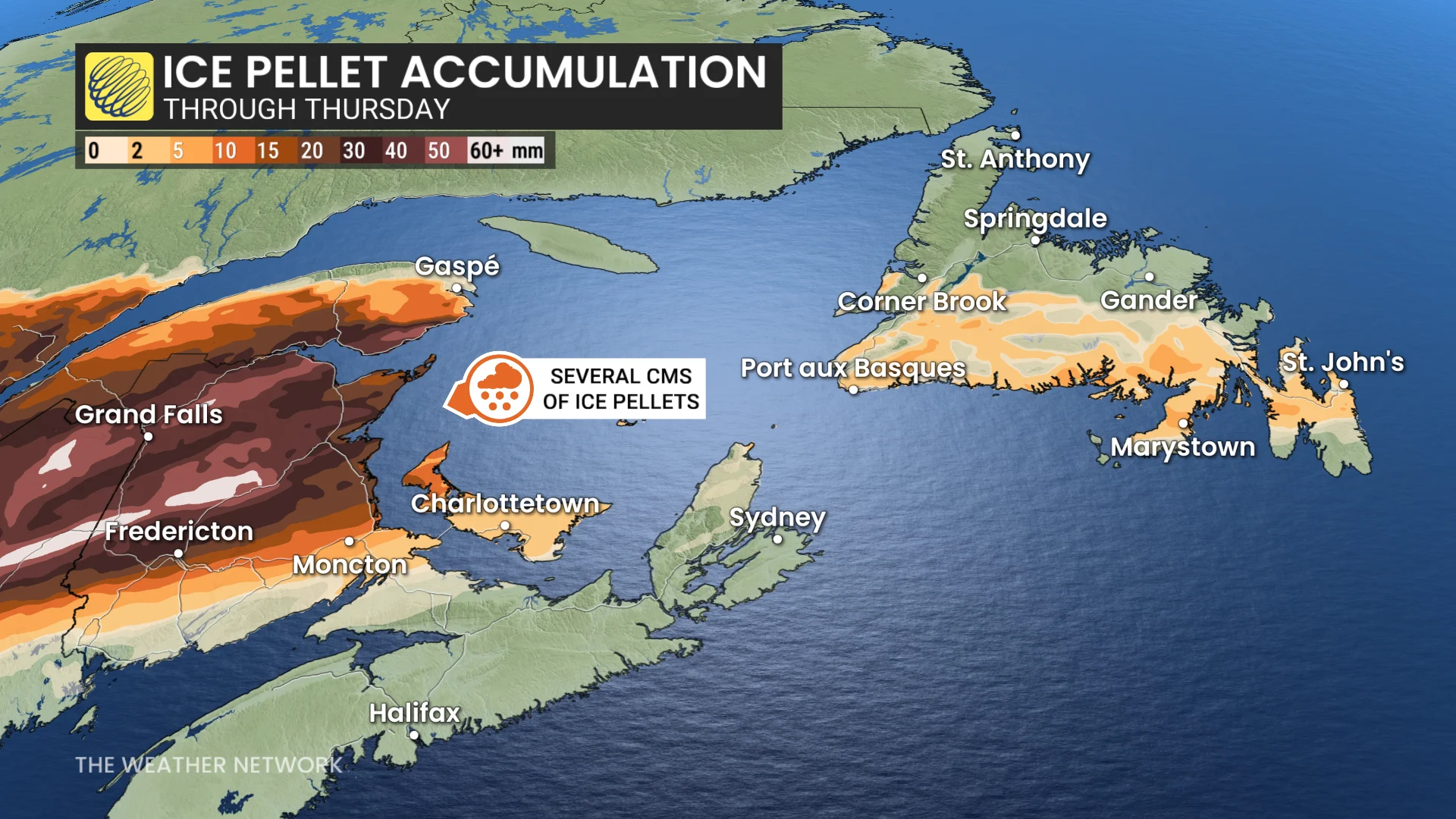 Atlantic Canada ice accumulation through Thursday - March 10, 2026