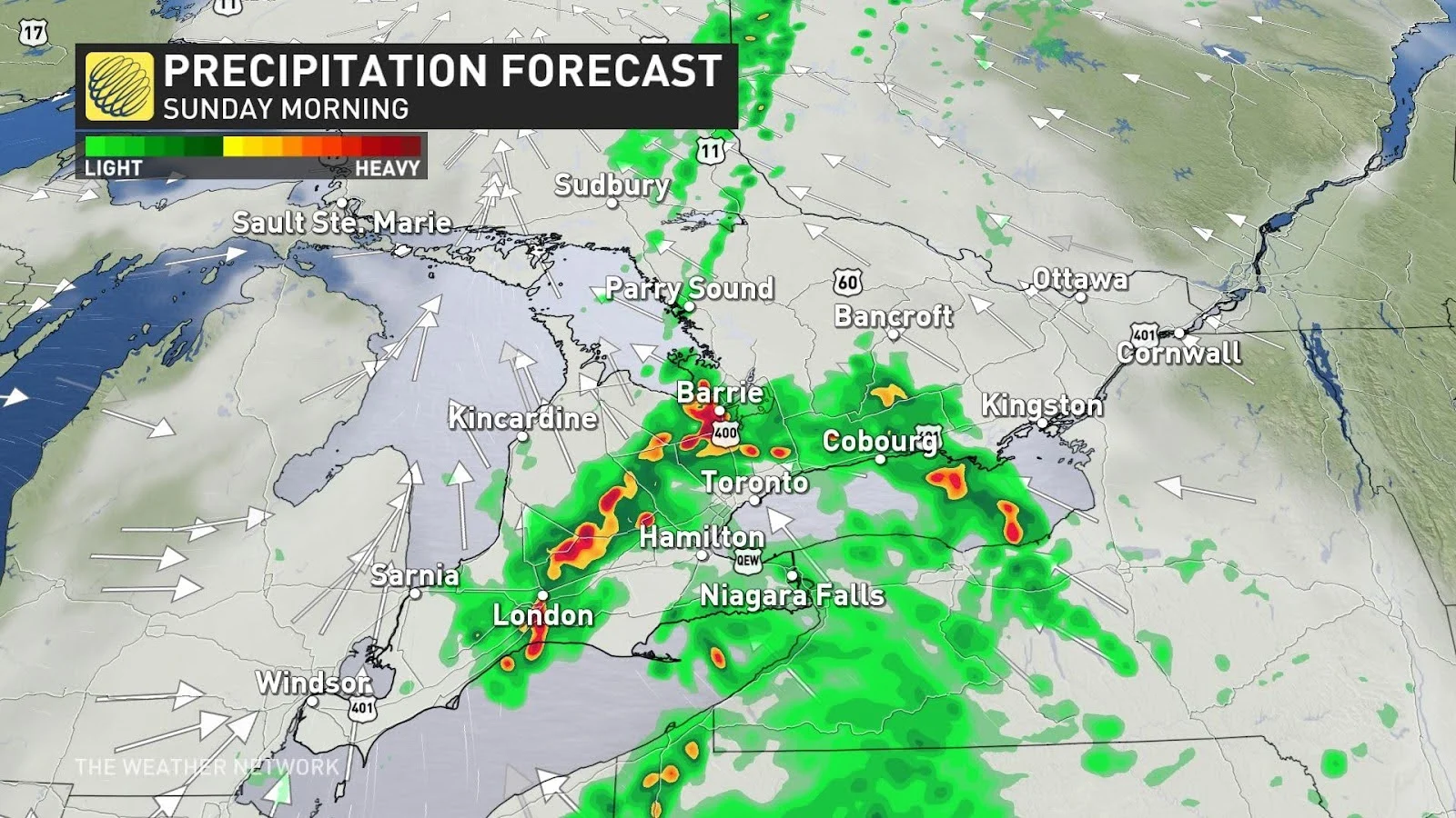 Ontario precip Sunday AM