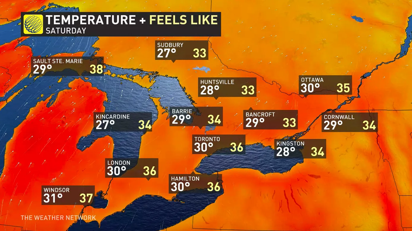 Saturday Ontario temperatures