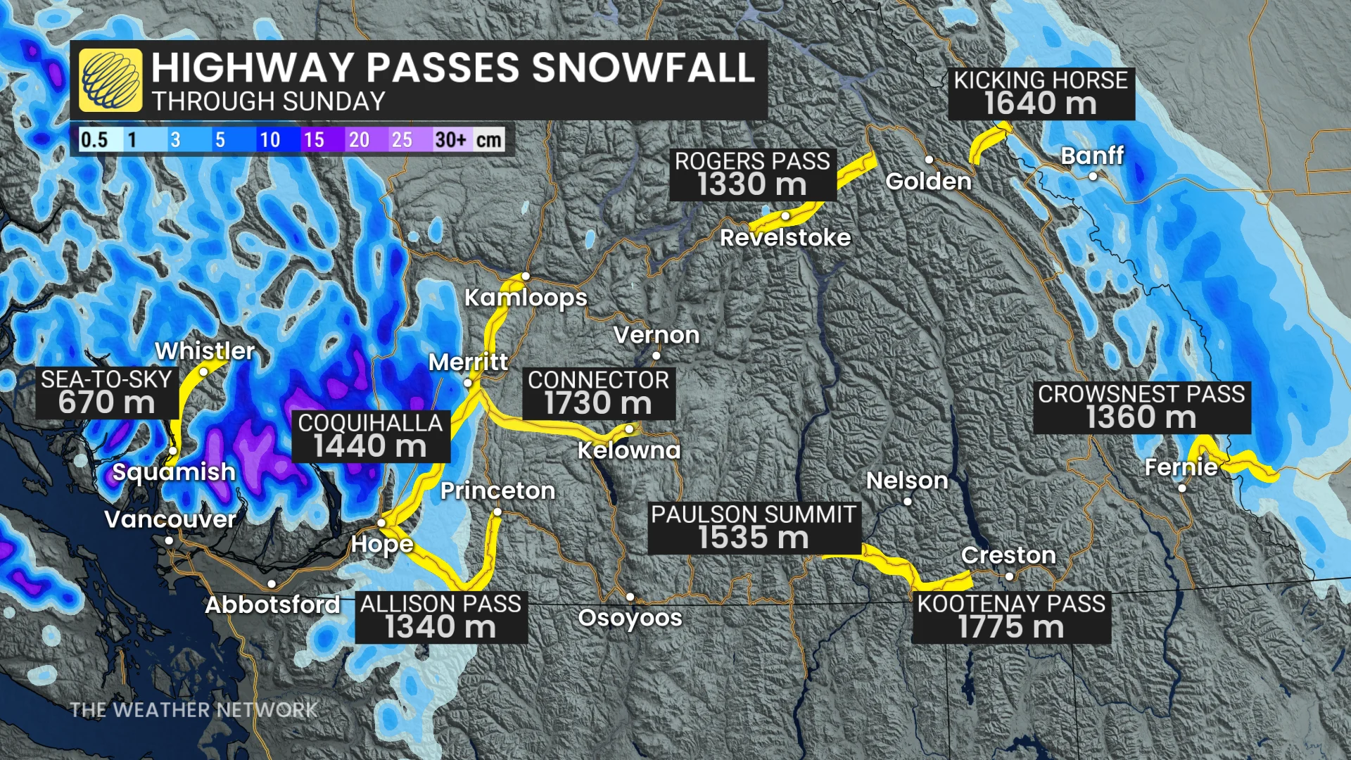 B.C. highway passes snowfall through Sunday
