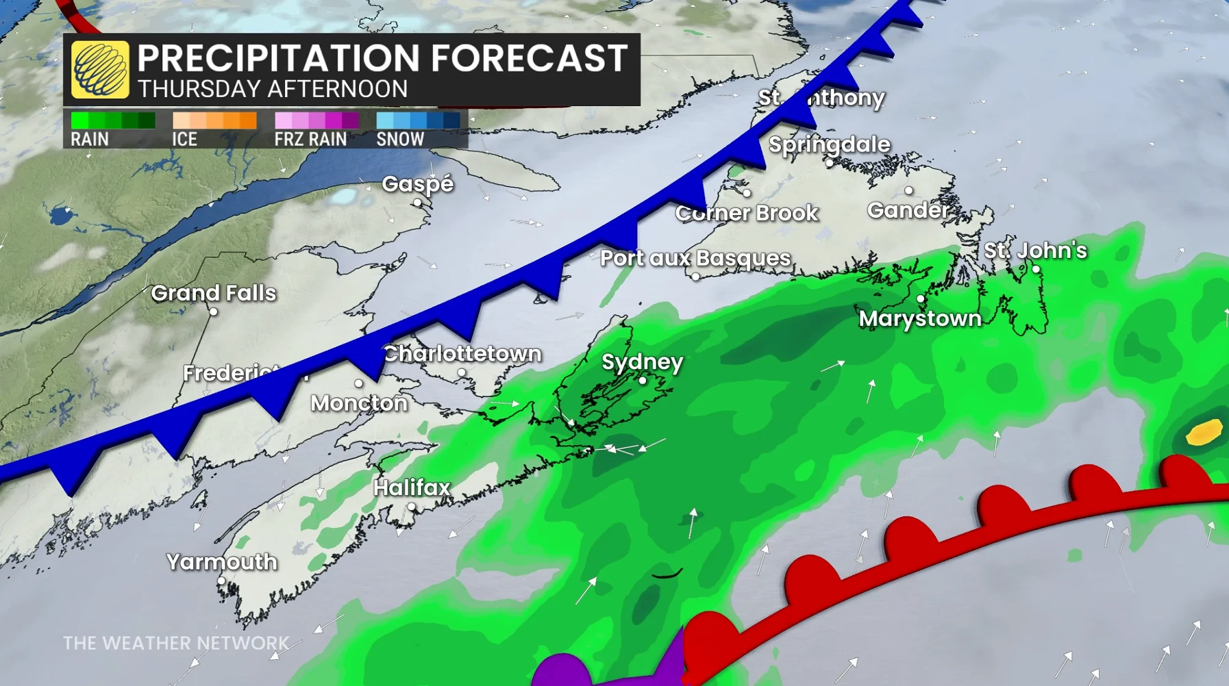 Atlantic Canada Thursday afternoon forecast nor'easter rains - Oct. 21, 2026