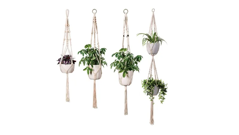 Amazon, macrame plant hangers, CANVA, outdoor decor small spaces