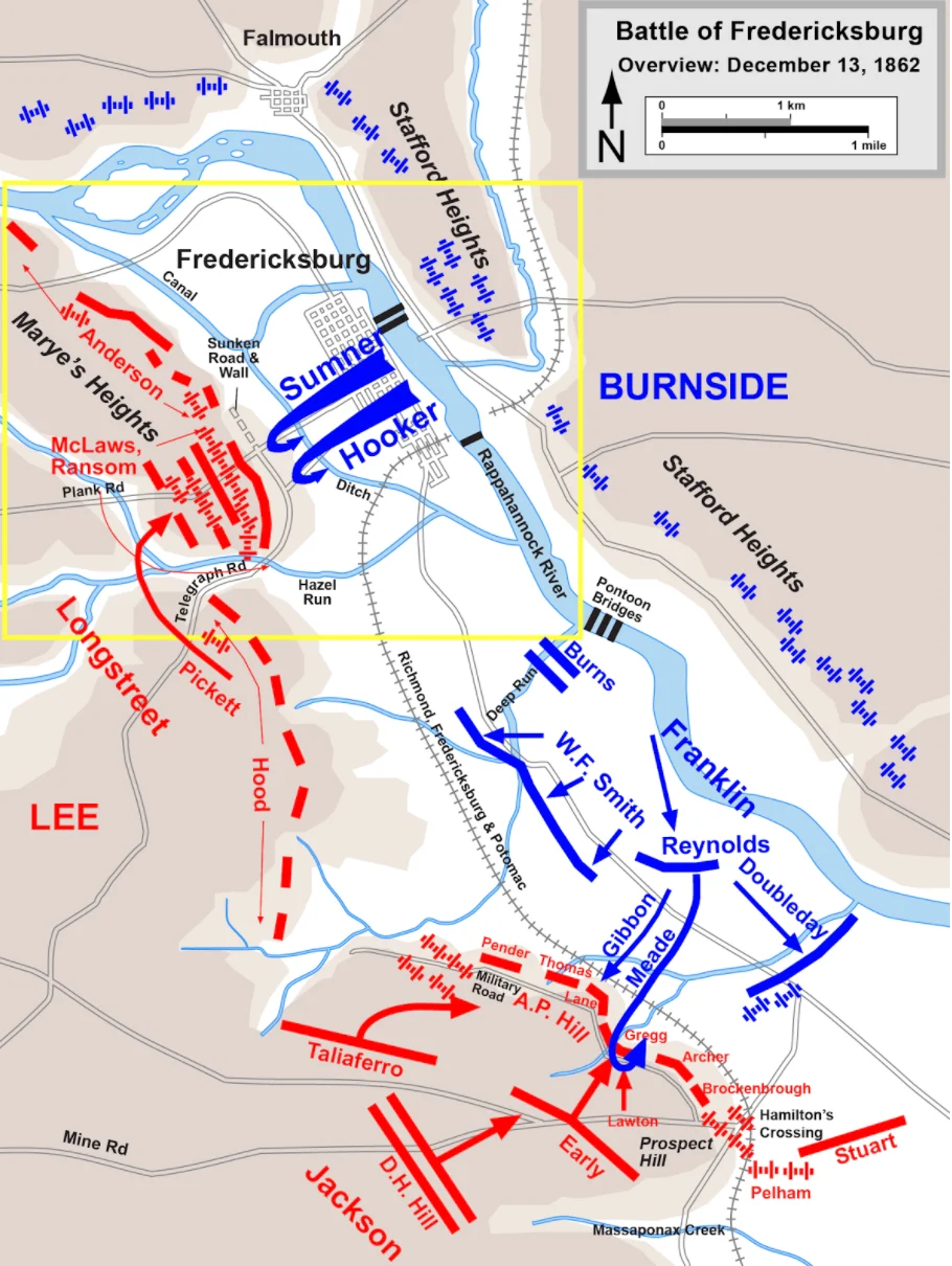 Map of the Battle of Fredericksburg
