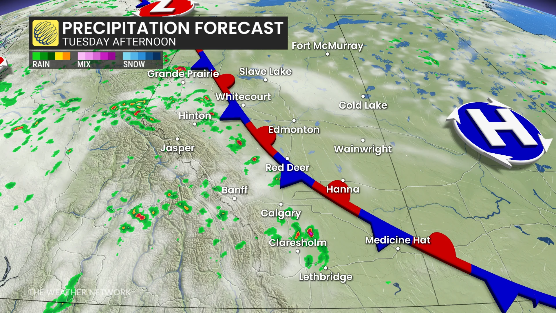 Prairies precipitation timing Tuesday afternoon