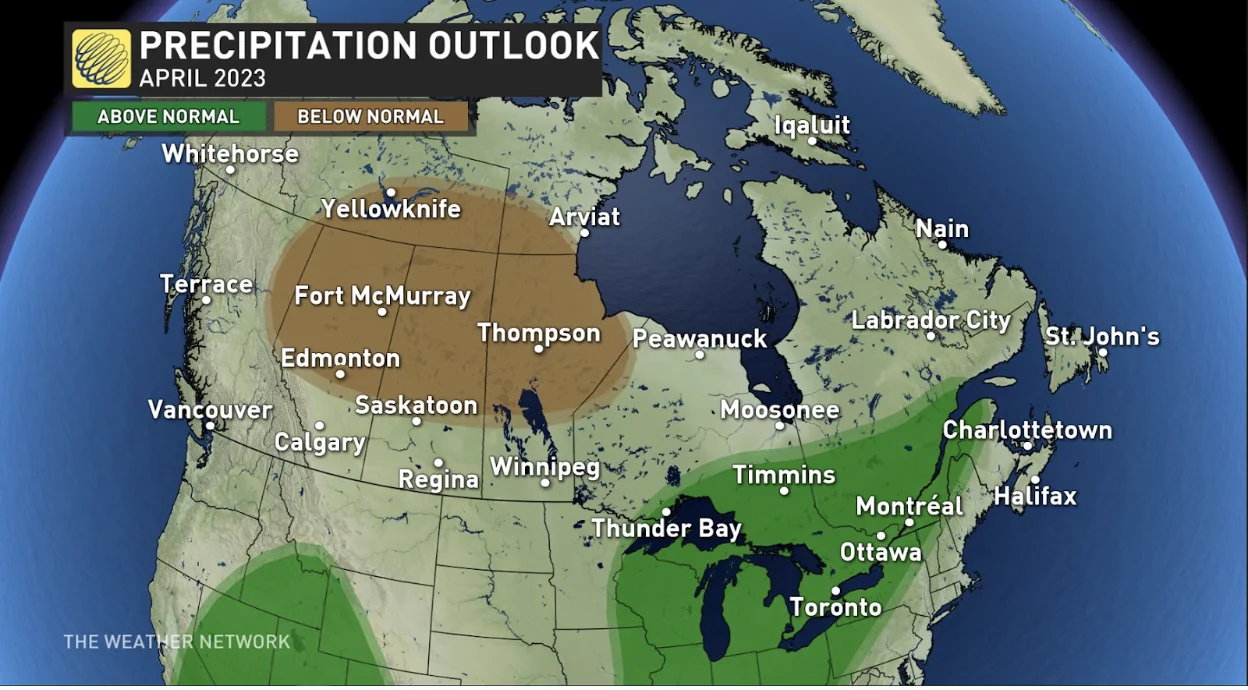 April 2023: Canada's precipitation outlook for April 2023.