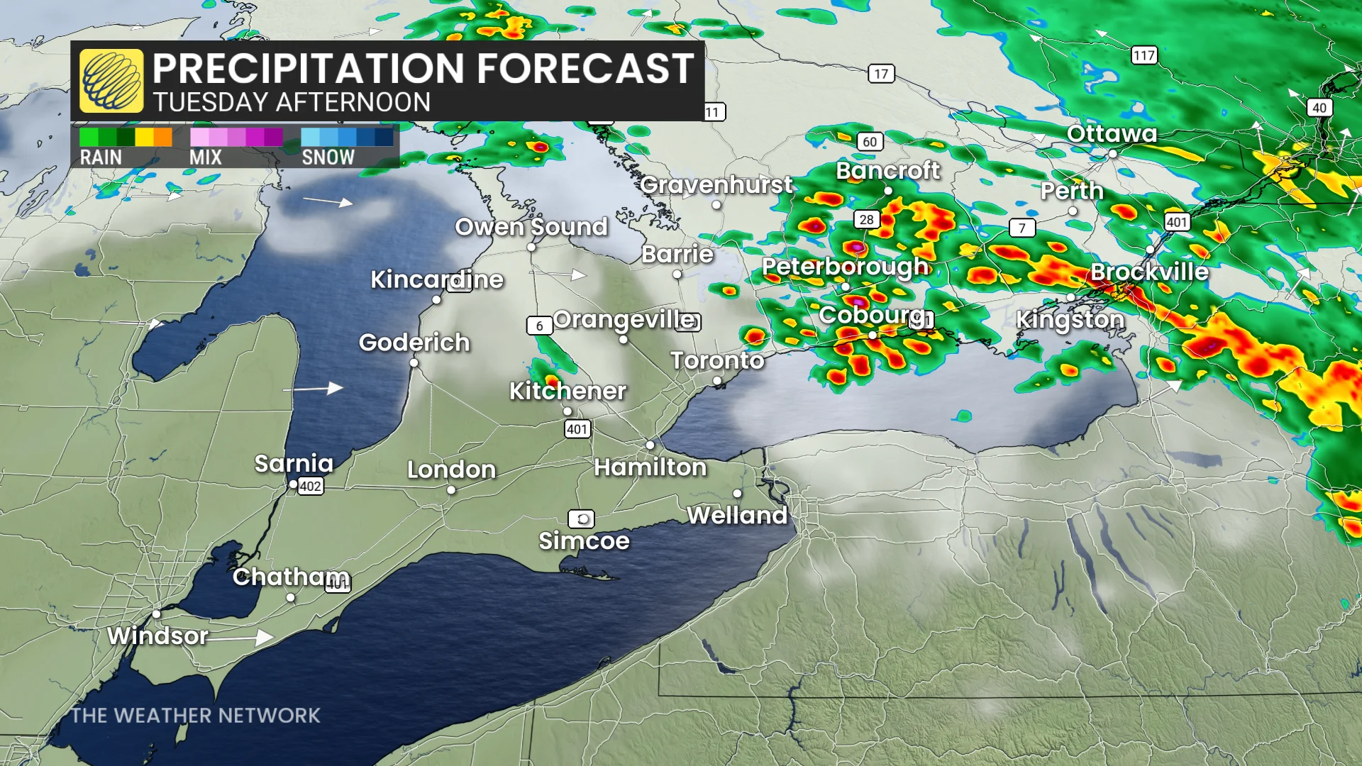 Ontario Tuesday afternoon forecast storms - Oct. 13, 2026
