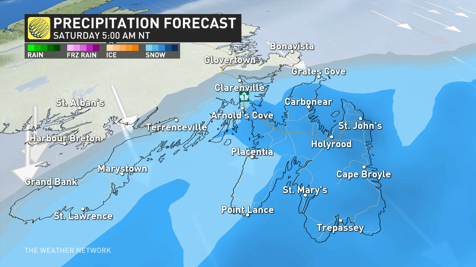 Newfoundland precip Sat 5am