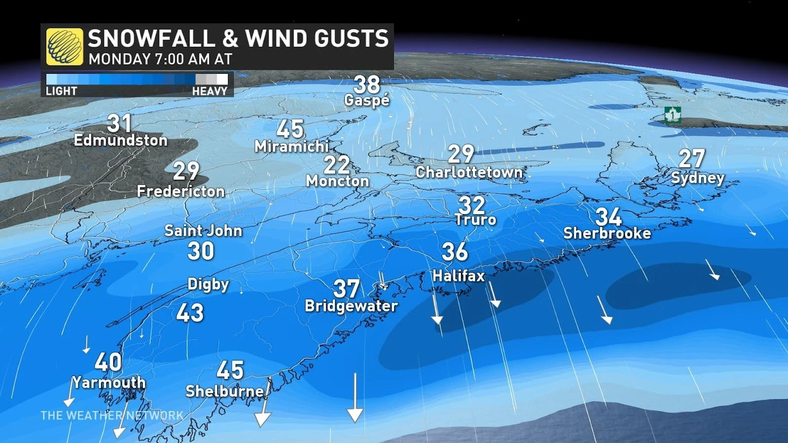 Nova Scotia snowfall wind gusts