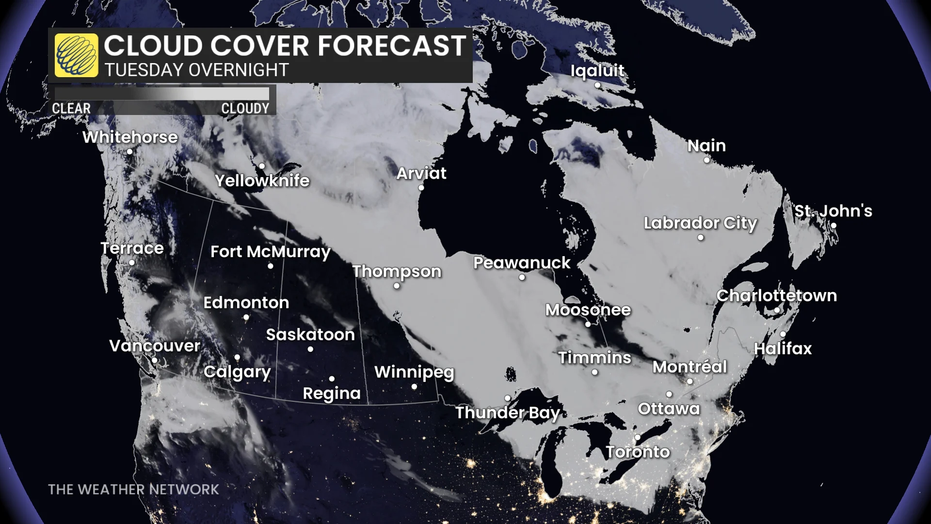 Tuesday overnight cloud cover forecast Canada