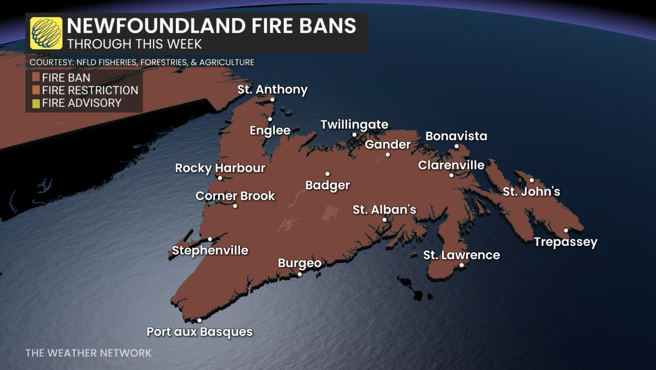 Newfoundland Wildfires Update - Aug. 14, 2025, 2 pm ET (Fire bans)