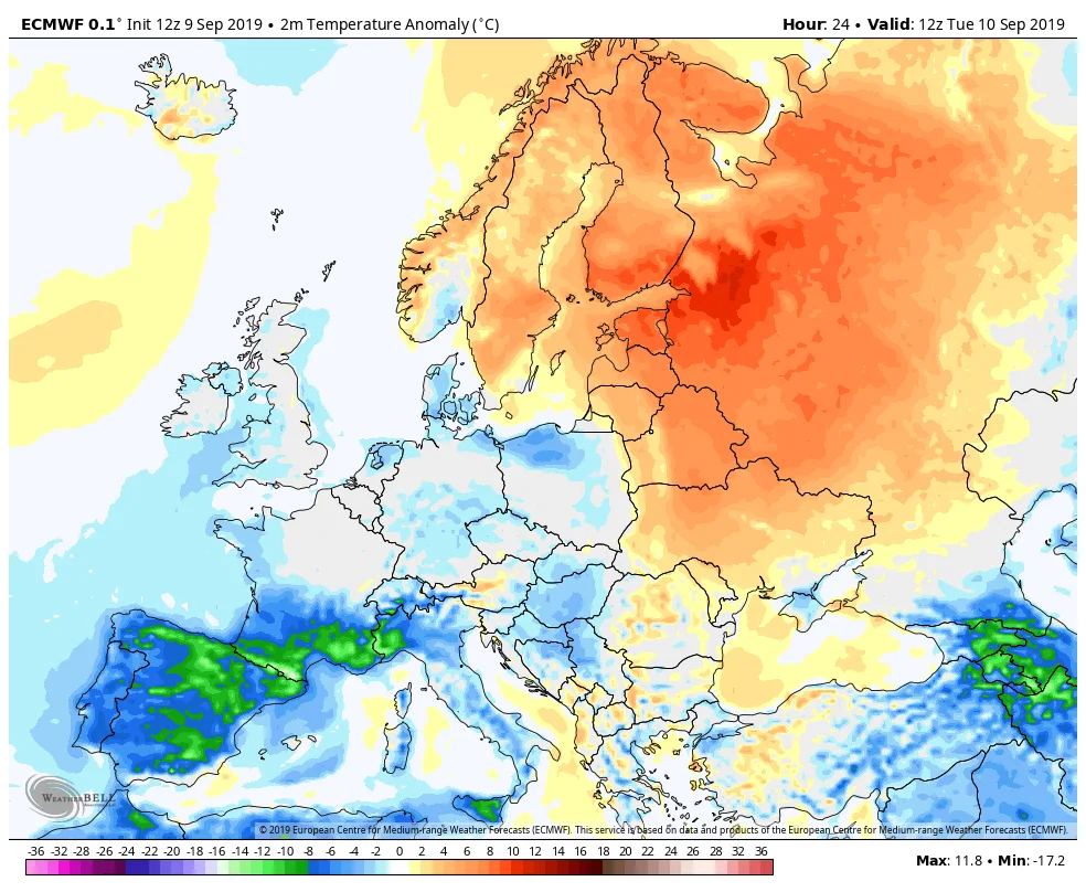 FIGURE 3 ecmwf-europe wide-t2m c anom-8116800