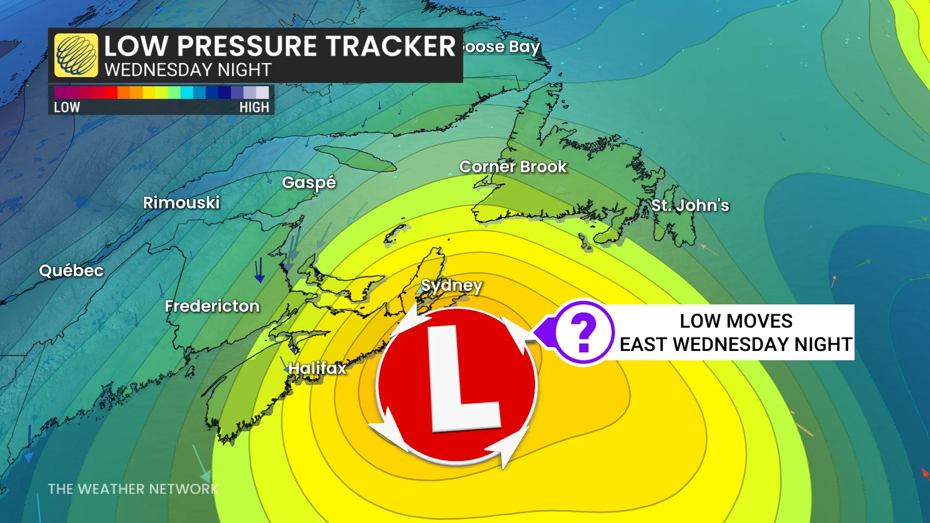 Atlantic Canada pressure tracker Wednesday night