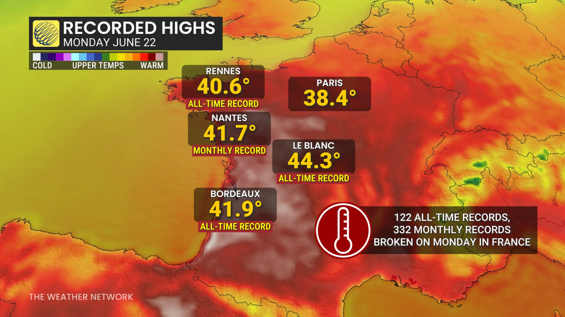 France Monday record high temperatures - June 23, 2026