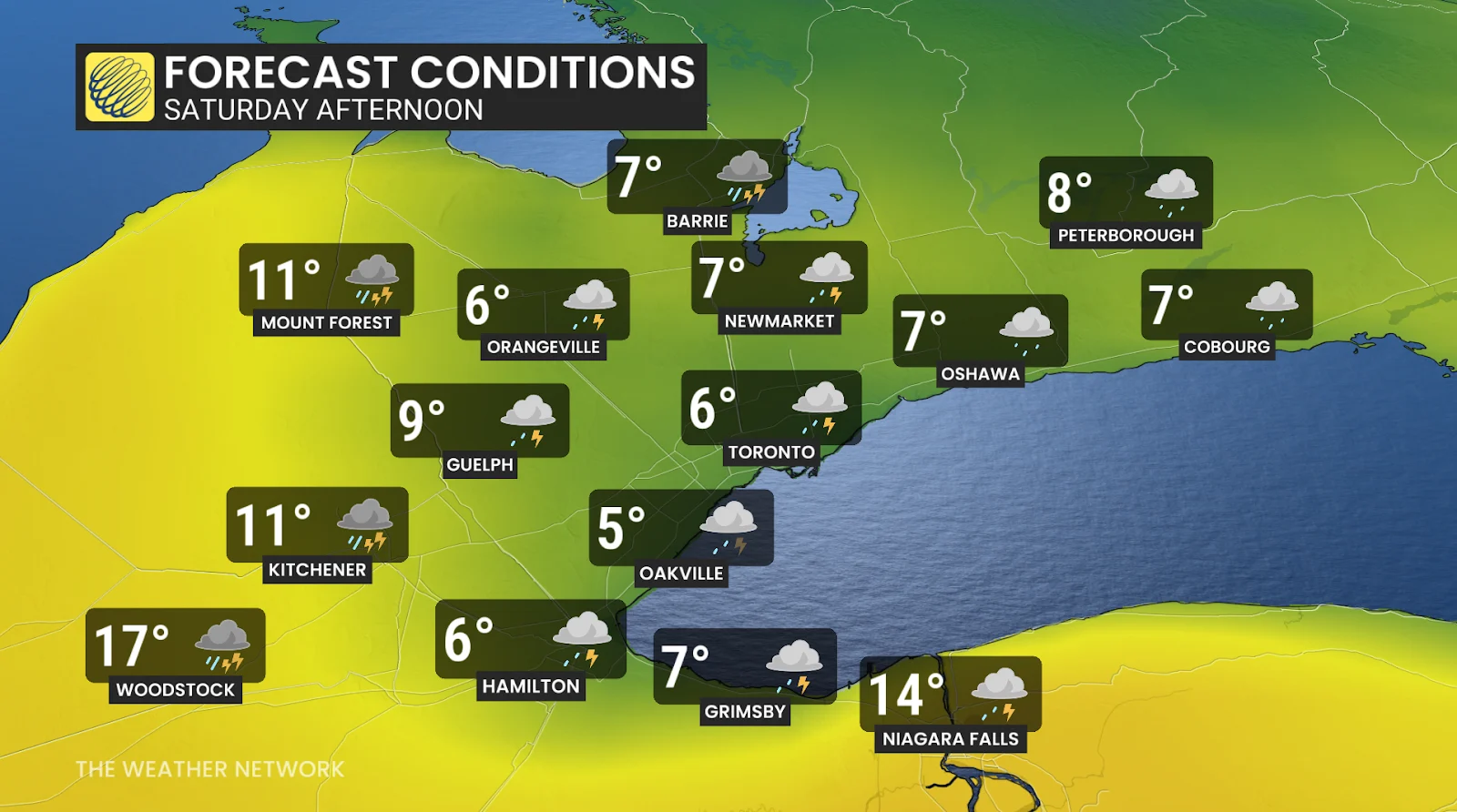 Southern Ontario Saturday afternoon forecast temperatures and conditions - April 3, 2026