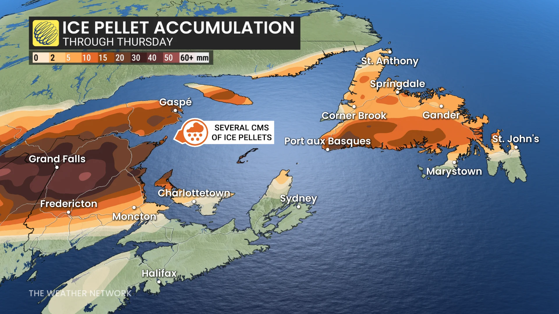Atlantic Canada ice pellet forecast through Thursday