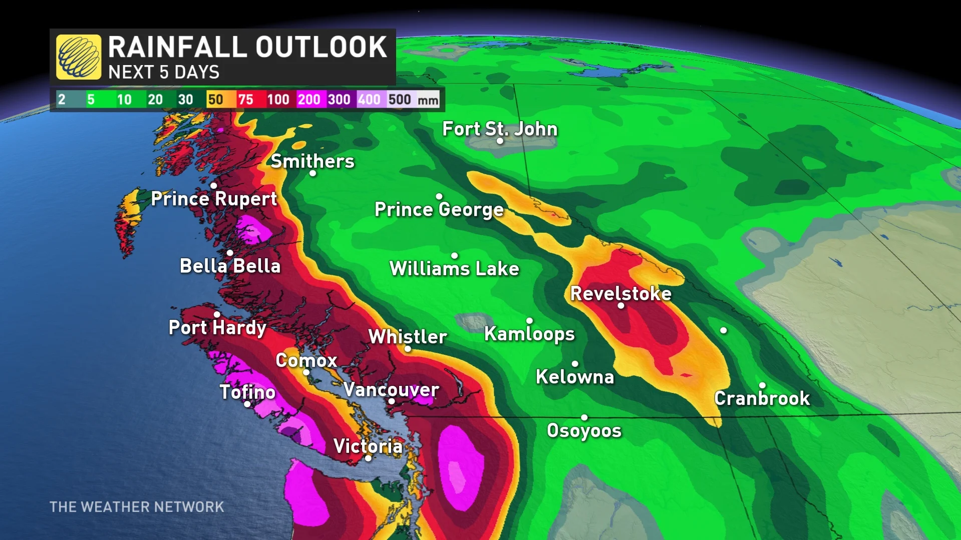 B.C. rainfall totals through next five days_Oct. 15