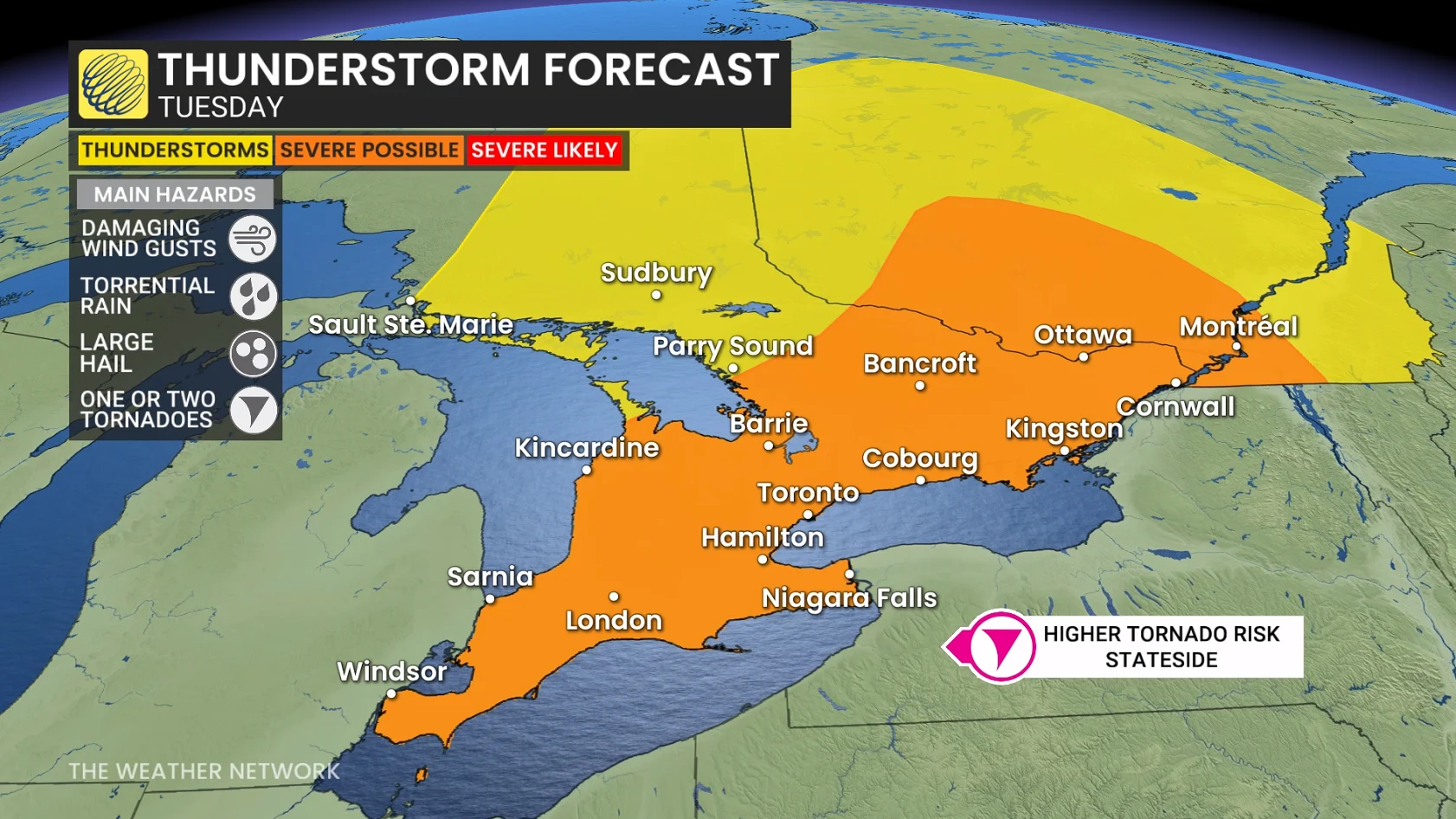 Ontario storm risk map Tuesday