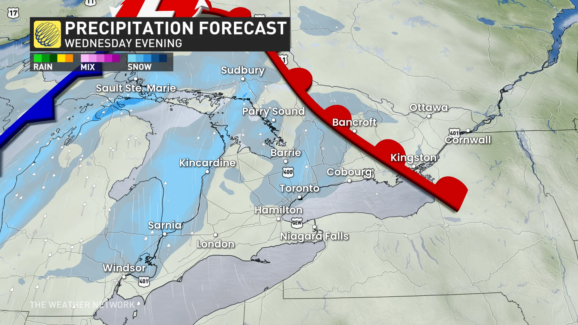 Baron - Wednesday evening precipitation in Ontario - Jan22