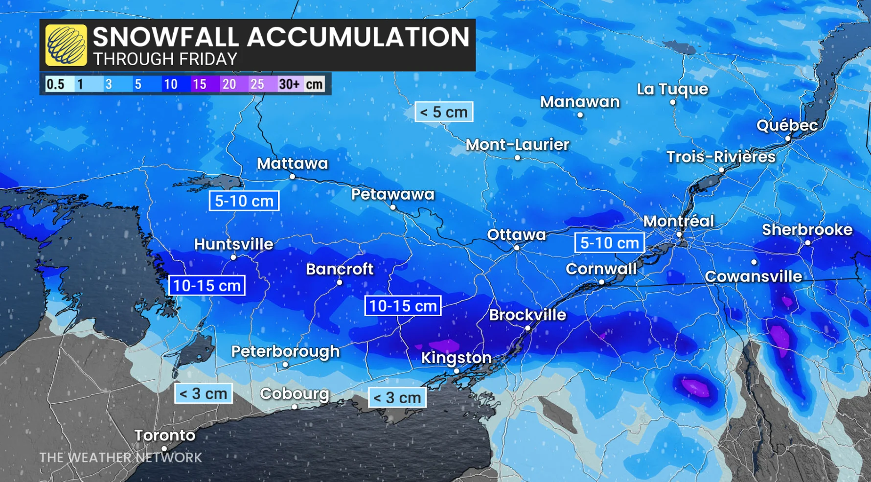 Ontario snowfall through Friday