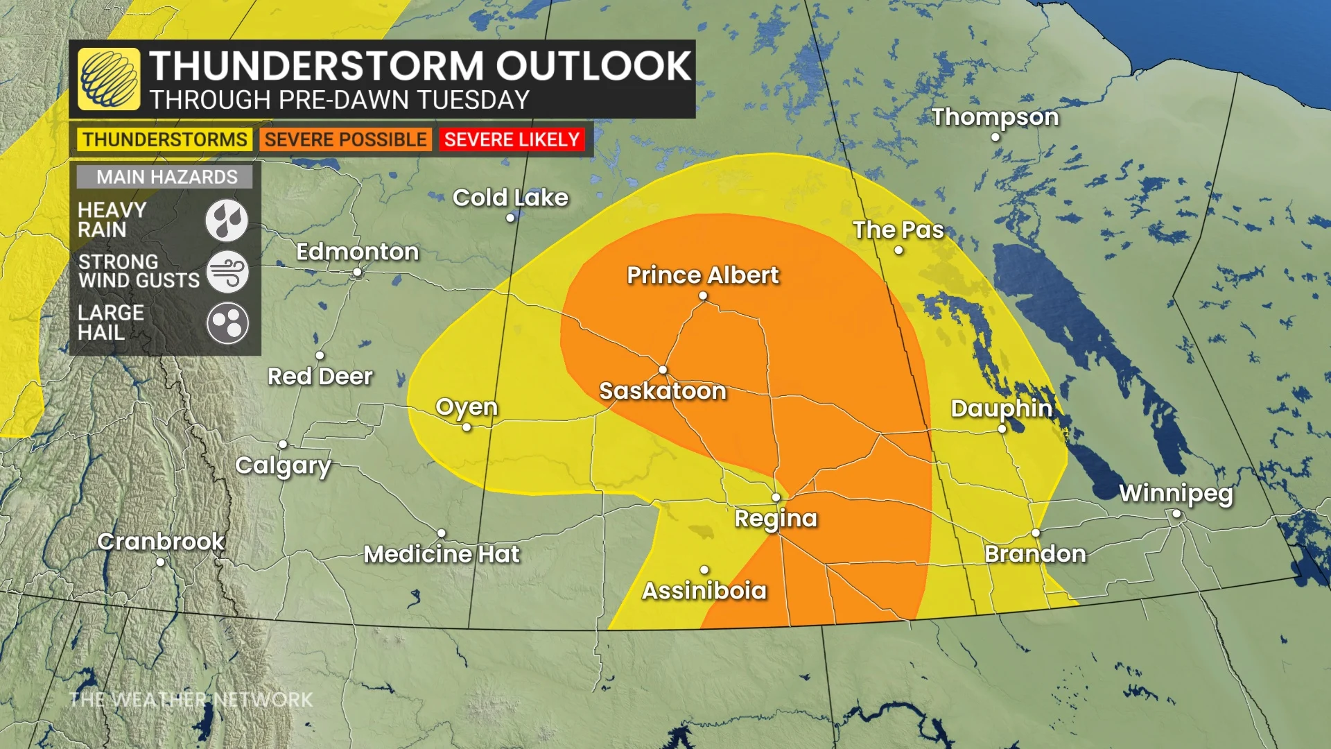 Pre-dawn Tuesday morning Prairie storm risk map