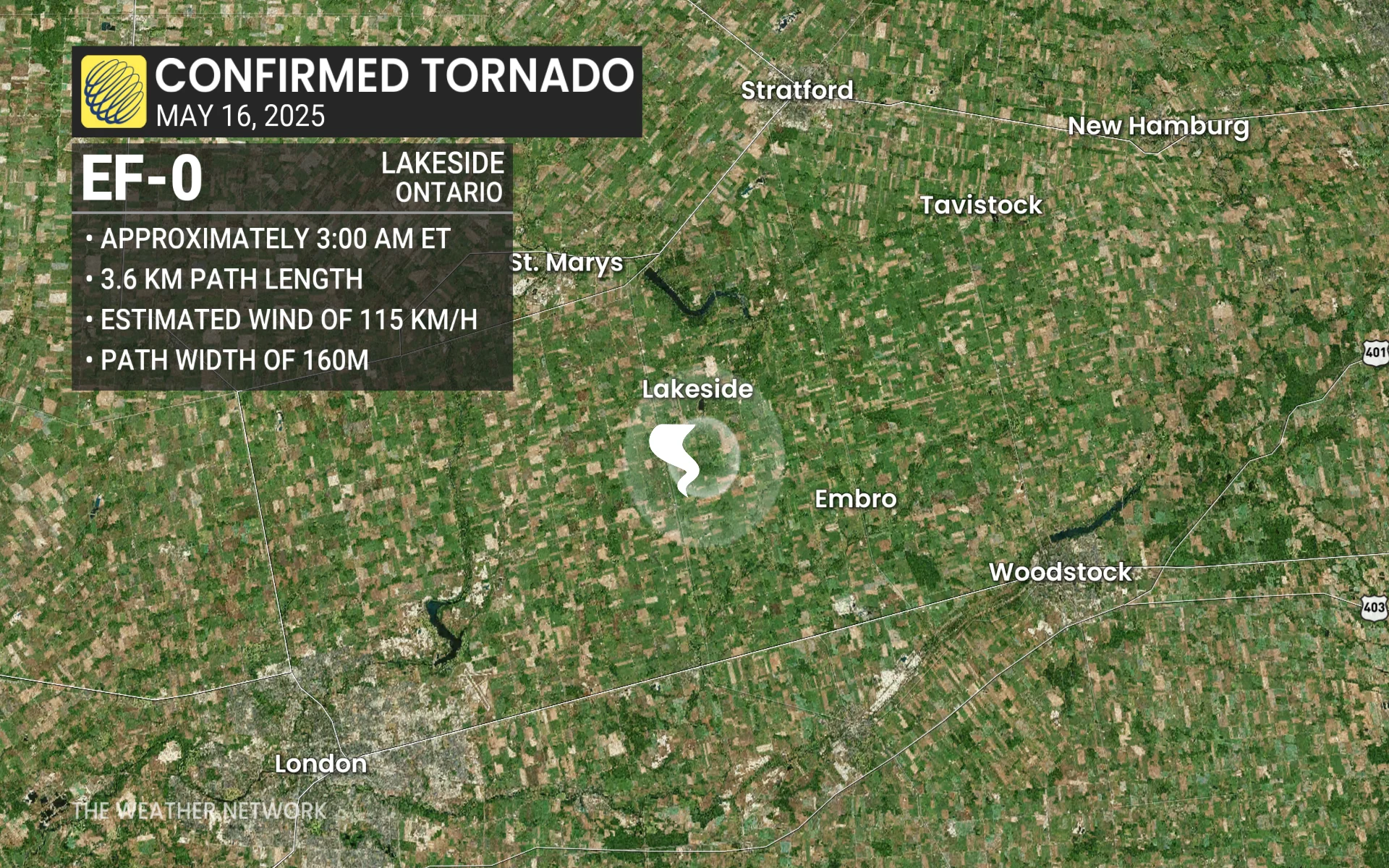 Ontario confirmed EF-0 tornado May 16, 2025, Lakeside, Ont.
